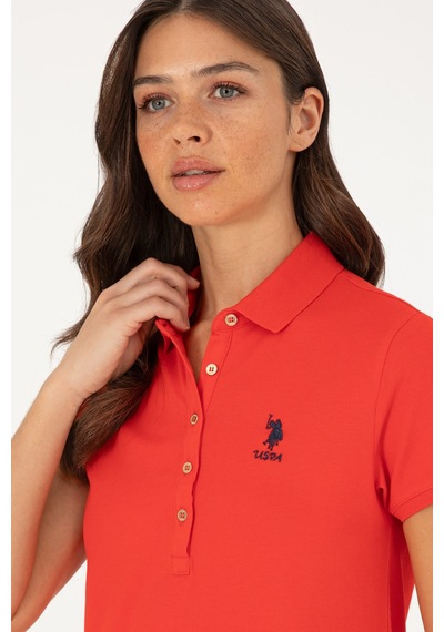 U.S. Polo Assn. Kadın Kırmızı Polo Yaka Mini Boy Örme Elbise 50280038-VR030