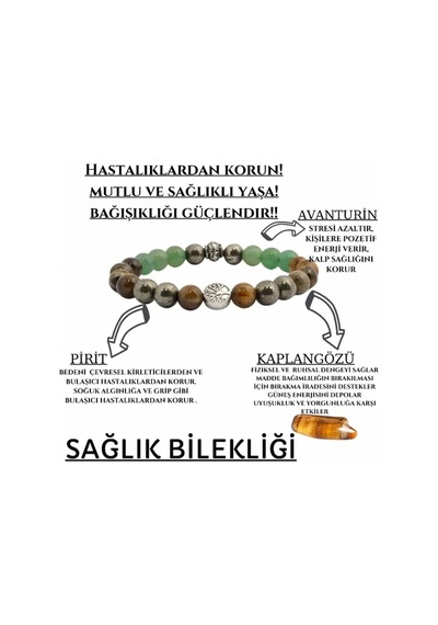 Endoles Doğal Taş Sağlik & Şifa Doğal Taş Tılsım Bilekliği Pir 19 Çok Renkli
