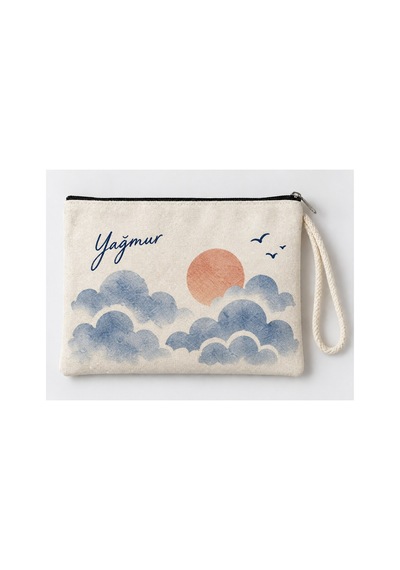 Kişiye Özel Bulutlu Gün Batımı Baskılı Fermuarlı Makyaj Çantası Bozuk Para Cüzdanı Clutch