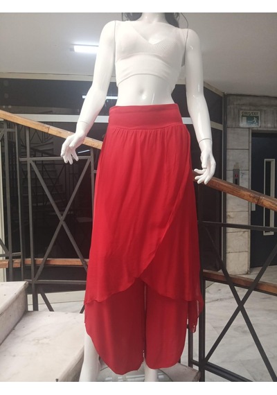 Bohem Stil Kadın Asimetrik Kapaklı Ipek Şalvar Pantolon-8775 Kırmızı