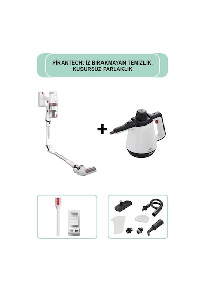Pirantech ES-330 Pro Dikey Süpürge & CB-02A Buharlı Temizleyici
