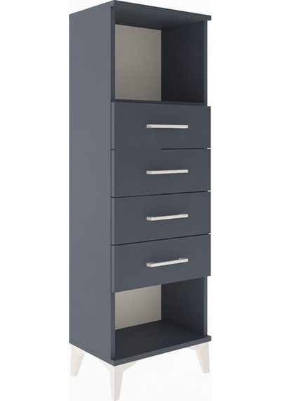 Arges Dolap Tek Raflı 4 Çekmeceli 44x30x134 Antrasit-antrasit Antrasit