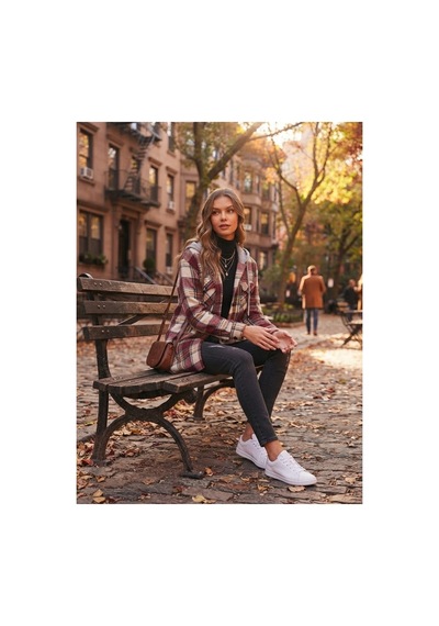 Polologin Butik Kapüşonlu Ekose Desenli Viskon Tunik Bordo
