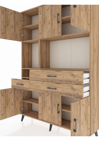Arges Dolap 9 Raflı 3 Çekmeceli 6 Kapaklı 132x30x195 Çam-çam/çam Çam