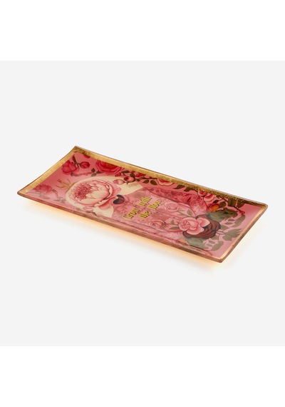Pembe Cam Flower Me Dekoratif Tabak 10x0,8x21 Cm