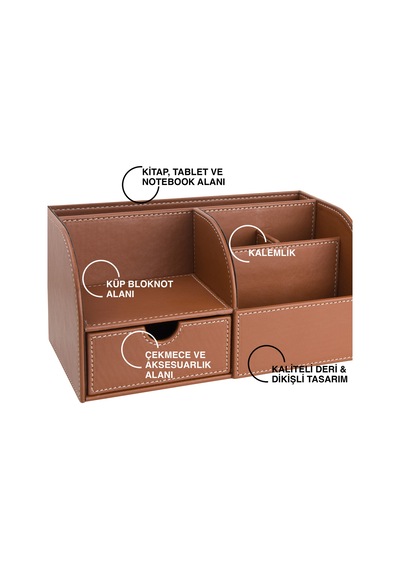 Masaüstü Düzenleyici,kalemlik,kumandalık,küpbloknotluk,tabletlik,kitaplık,6 Gözlü,çekmeceli,desktop Organizer,vegan,24,5 13 12 Taba