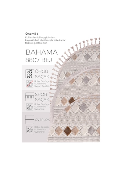 Enti Bonn 8807 Bej Oval Iskandinav Halı Salon Halısı Kesme Halı Yolluk Bej