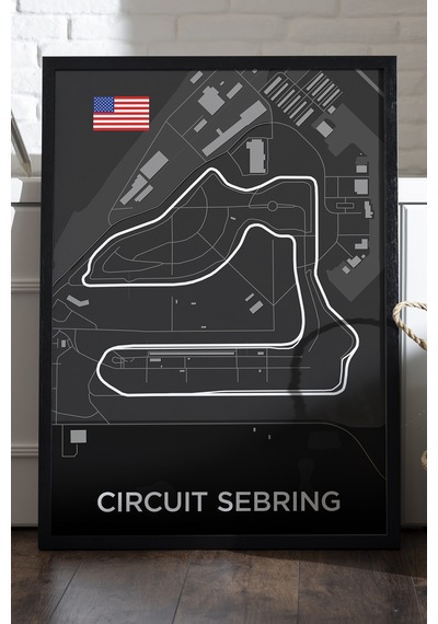 Circuit Sebring Pist Haritası Siyah Ahşap Çerçeveli Poster, Dekoratif Harita Duvar Tablosu