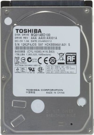 Toshiba MQ01ABD100 1 TB 2.5" 5400 RPM 8 MB SATA 3 HDD
