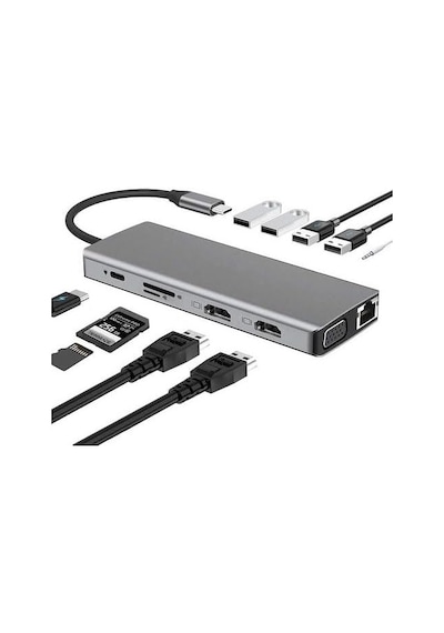 12in1 Station 2 Adet Hdmı Uyumlu 1000 Mbps 4k Usb C Adaptörü Usb 3.0 Vga Pd Için Pro Tipi C Docking Dizüstü Yer Yapma Istasyonları Type-c Adaptör Zr610