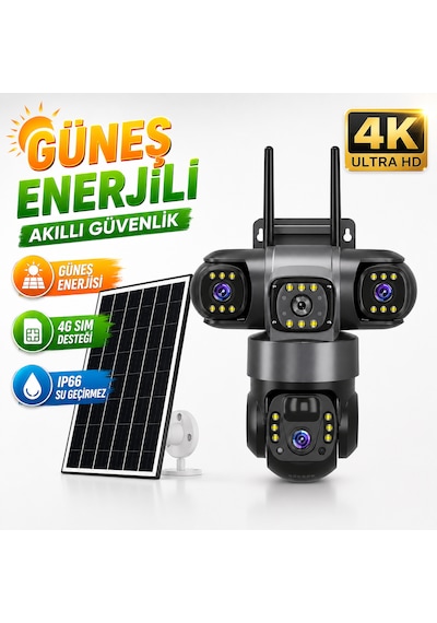 4k 3 Lens 4g Sım Kartlı Güvenlik Kamerası V380 Pro 360 Ptz Kablosuz Dış Mekan Ip66 Renkli Gece Görüşü Hareket Sensörü Cctv Kamera