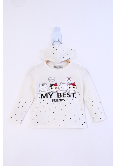 Toontoy Kids Toontoy Kız Çocuk My Best Friends Baskılı Tişört Ekru