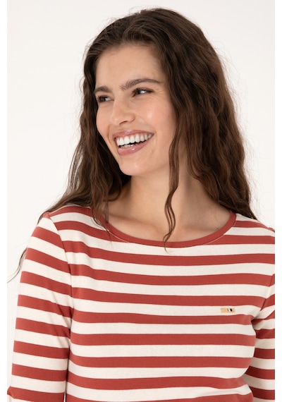 U.S. Polo Assn. Kadın Kiremit Çizgili Bisiklet Yaka Sweatshırt 50314203-VR026