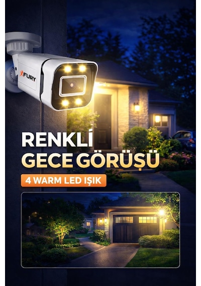 Fury 4 Ultra Warm Led Gece Renkli Görüntü Güvenlik Kamerası Dış Mekan Su Geçirmez