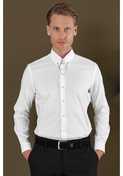 Efor Gk 703 Slim Fit Beyaz Klasik Gömlek Beyaz