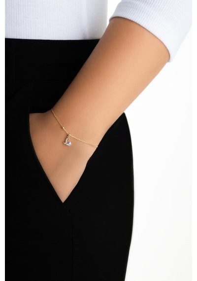 L Harfi 18 Ayar Sarı Altın Kaplama 19 Cm Gümüş Nazar Bileklik 34792933