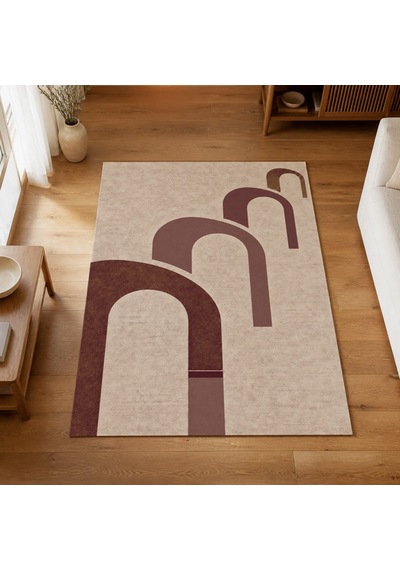 Kartela Halı Yankı Kemer Desenli Modern Halı Bordo Kaymaz Taban Makinede Yıkanabilir 100x150 Cm