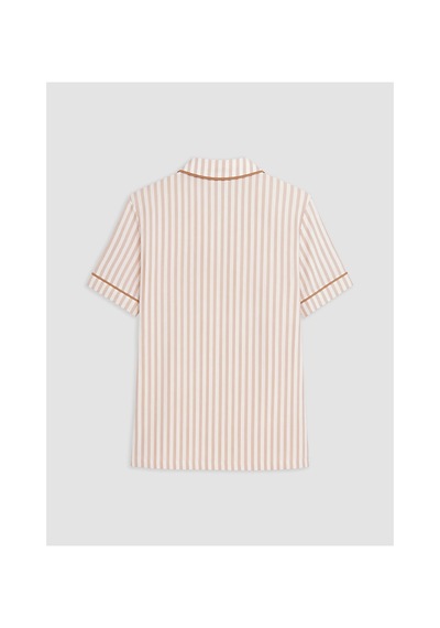 Lcw Dream Bej Gömlek Yaka Çizgili Kadın Pijama Takımı
