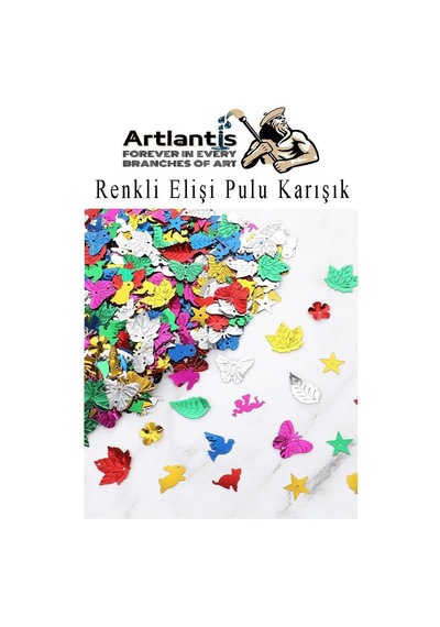 Artlantis Elişi Pulu Karışık Şekilli 500 Lü 1 Paket Renkli Şekilli Pul Yanardöner Payet Pırıltılı Süs Okul Genel