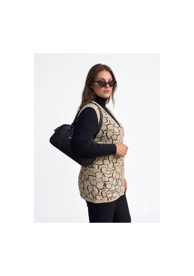 Onno Style Women Kalp Desenli Düğmeli Klasik Çelik Örgü Triko Yelek Krem