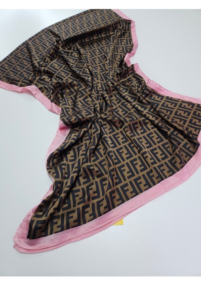 Miorel Scarfs F Desen İthal Vual İpek Şal Aksesuar Fular Silk Scarfs Shawl Hijab Kahve - Pembe Kenar
