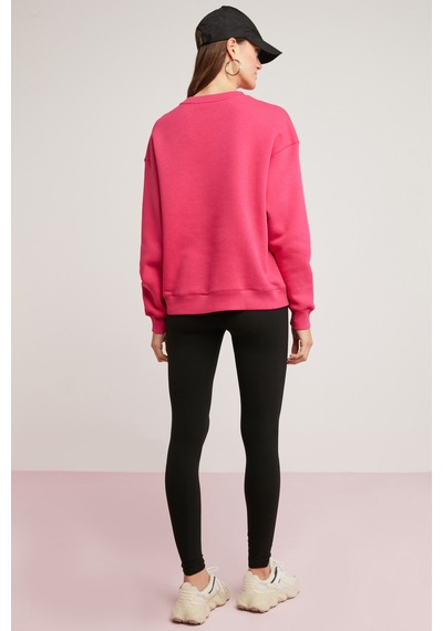 ETHIQUET A FREDA Kadın Pamuklu Içi Polarlı Yumuşacık Yuvarlak Yaka Comfort Fit Basıc Pembe Sweatshirt