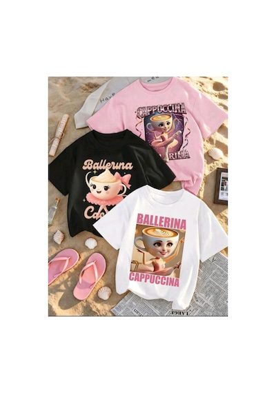 Stil-x Cappuccıno Ballerına Baskılı, 3' Lü Takım Kız Çocuk Tshirt, Çok Renkli, %100 Pamuk Çok Renkli Stil-x Cappuccıno Ballerına Baskılı, 3' Lü Takım Kız Çocuk Tshirt, Çok Renkli, %100 Pamuk Çok Renkli