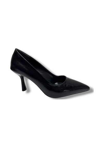 C-shoes 3149-26 Kırışık Rugan Deri Orta Boy İnce Topuk Kadın Stiletto Siyah