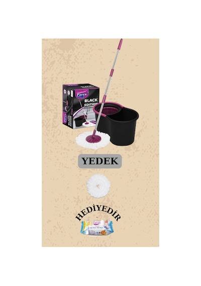 Black Edition Döner Başlıklı Temizlik Seti Ve 1 Adet Yedek Mop
