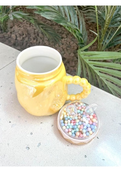 Tavşan Kapaklı Ponpon Kupa Mug Sarı
