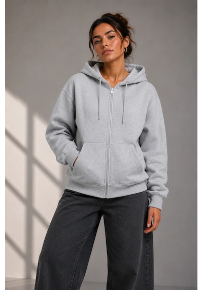 Bb Butik Basic Kadın Oversize Fermuarlı Kapüşonlu Sweatshirt Üç İplik Sweatshirt Hırka My3535 Gri Bb Butik Basic Kadın Oversize Fermuarlı Kapüşonlu Sweatshirt Üç İplik Sweatshirt Hırka My3535 Gri
