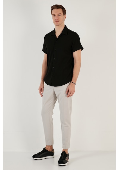 Buratti Pamuk Karışımlı Apaş Yaka Kısa Kollu Regular Fit Erkek Gömlek Cf24S115882 Siyah