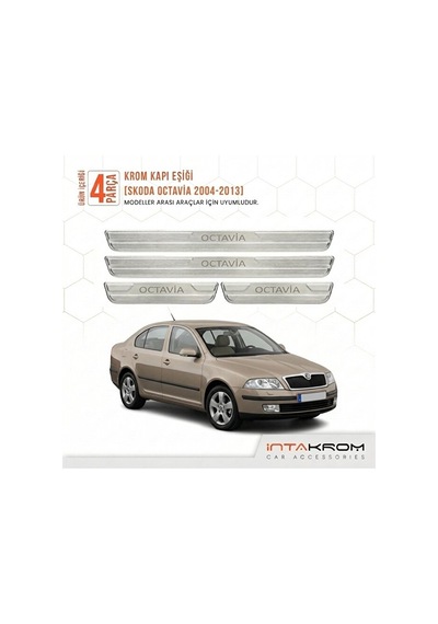Skoda Octavia 2004-2013 Uyumlu Satine Krom Kapı Koruma Eşiği 4 Pa