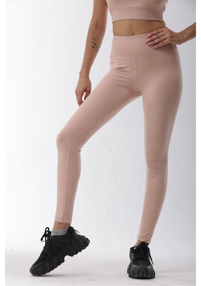 Playsportswear Polyester Pudra Normal Bel Fitted Basic Sporcu Tayt Pudra