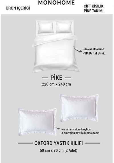 %100 Pamuk Çift Kişilik Pike Takımı Yatak Örtüsü Black Zebra, Pike4511 Diğer
