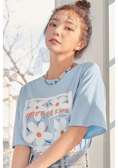 Uyguntarz Unisex Serendipity Baskılı Oversize Tshirt Bebe Mavisi