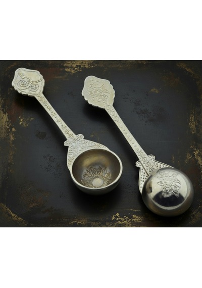Ludıa Osmanlı Temalı Otantik 2'li Set Gümüş Renk Dekoratif Metal Kaşık 10.5 Cm Gri