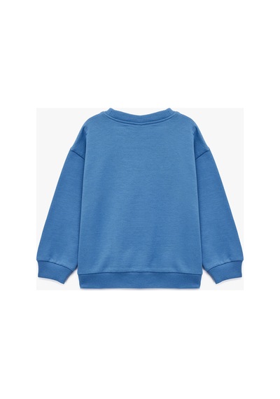 Koton Erkek Bebek Baskılı Uzun Kollu Bisiklet Yaka Pamuklu Şardonlu Sweatshirt Mavi
