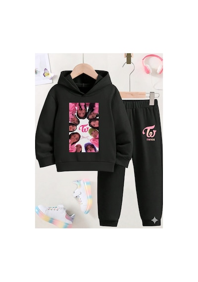 Stil X Twıce Baskılı Sweatshırt Takım / K Pop Siyah