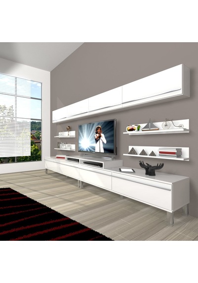 Decoraktiv Ekoflex 360y Mdf Krom Ayaklı Tv Ünitesi Tv Sehpası - Parlak Beyaz