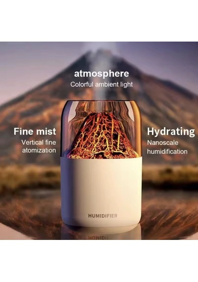 Volcano Ultrasonik Hava Nemlendirici 300ml Usb Şarjlı, Sessiz Aromaterapi Soğuk Buhar Difüzör