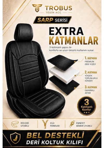 Hyundai Accent Admira Uyumlu Sarp Serisi Siyah Oto Koltuk Kılıfı