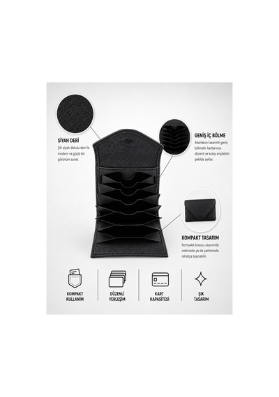 Alphaclub Bag Kadın Hakiki Deri Bölmeli Küçük Kartlık Cüzdan Siyah