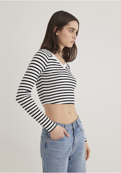 Mavi - Uzun Kollu Crop Basic Tişört 1613041-85586 Siyah