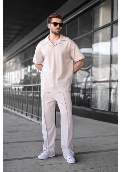Madmext Taş Rengi Polo Yaka Erkek Alt Üst Takım E7356 Taş Rengi