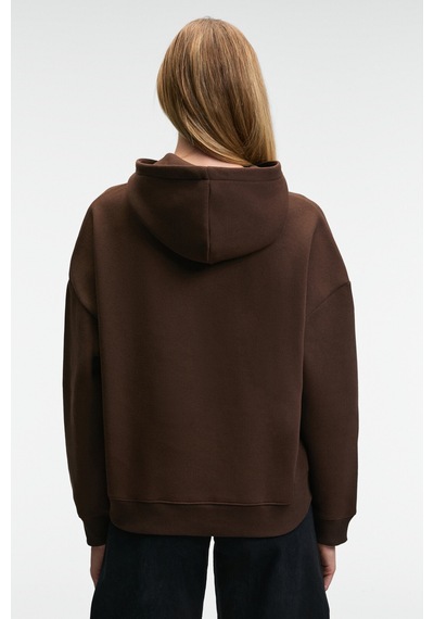 ETHIQUET C ARIE Kadın Organik Pamuklu Oversize Kanguru Cepli Kapüşonlu Kahverengi Sweatshirt