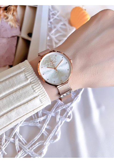 Ferro Hasır Kordonlu Rose Gold Kararmaz Renk Atmaz 3 Atm Özel Tasarım Kadın Kol Saati Bf21087cwt-c