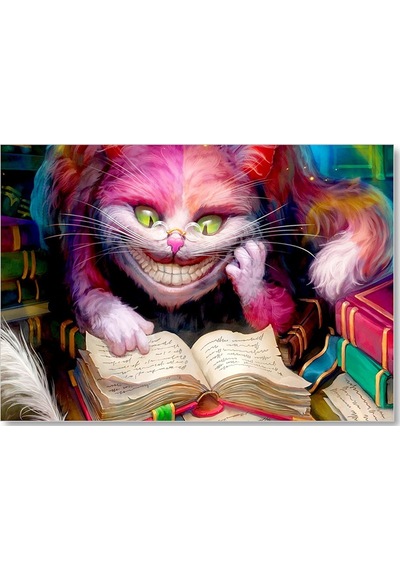 Cakasepetim Gülümseyen Kedi Alice Harikalar Diyarı Görsel Ahşap Mdf Tablo