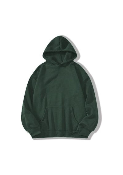 Erkek 3 İplik Pamuklu Kapüşonlu Kanguru Cepli Sweatshirt Hoodie - Koyu Yeşil