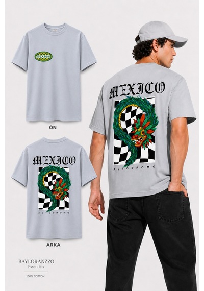 Bayloranzzo Mexico %100 Pamuk Heavy Cotton Premium Kalite Erkek Tişört Gri